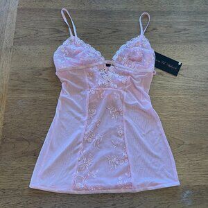 Seven Til Midnight Women's Pink Embroidered Chemise Slip and Panty Set
